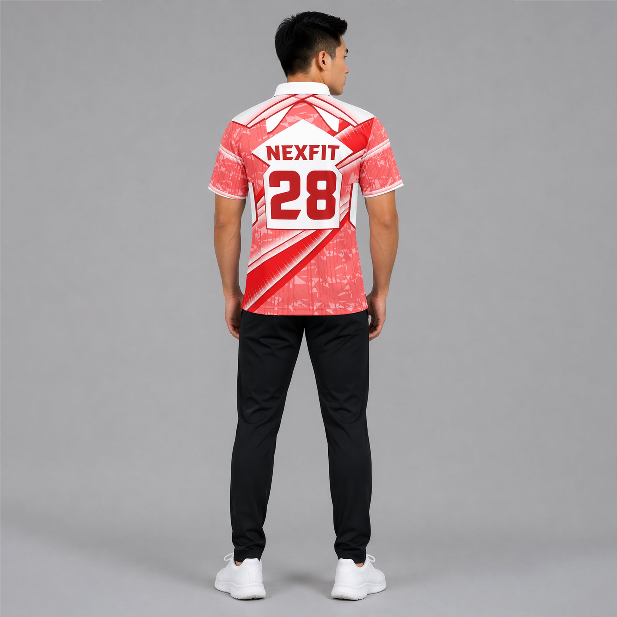 NEXFIT Red White Sports Jersey NEX-9047 Stylish Printed Dry Fit Polyester Polo T-Shirt for Men - View 4